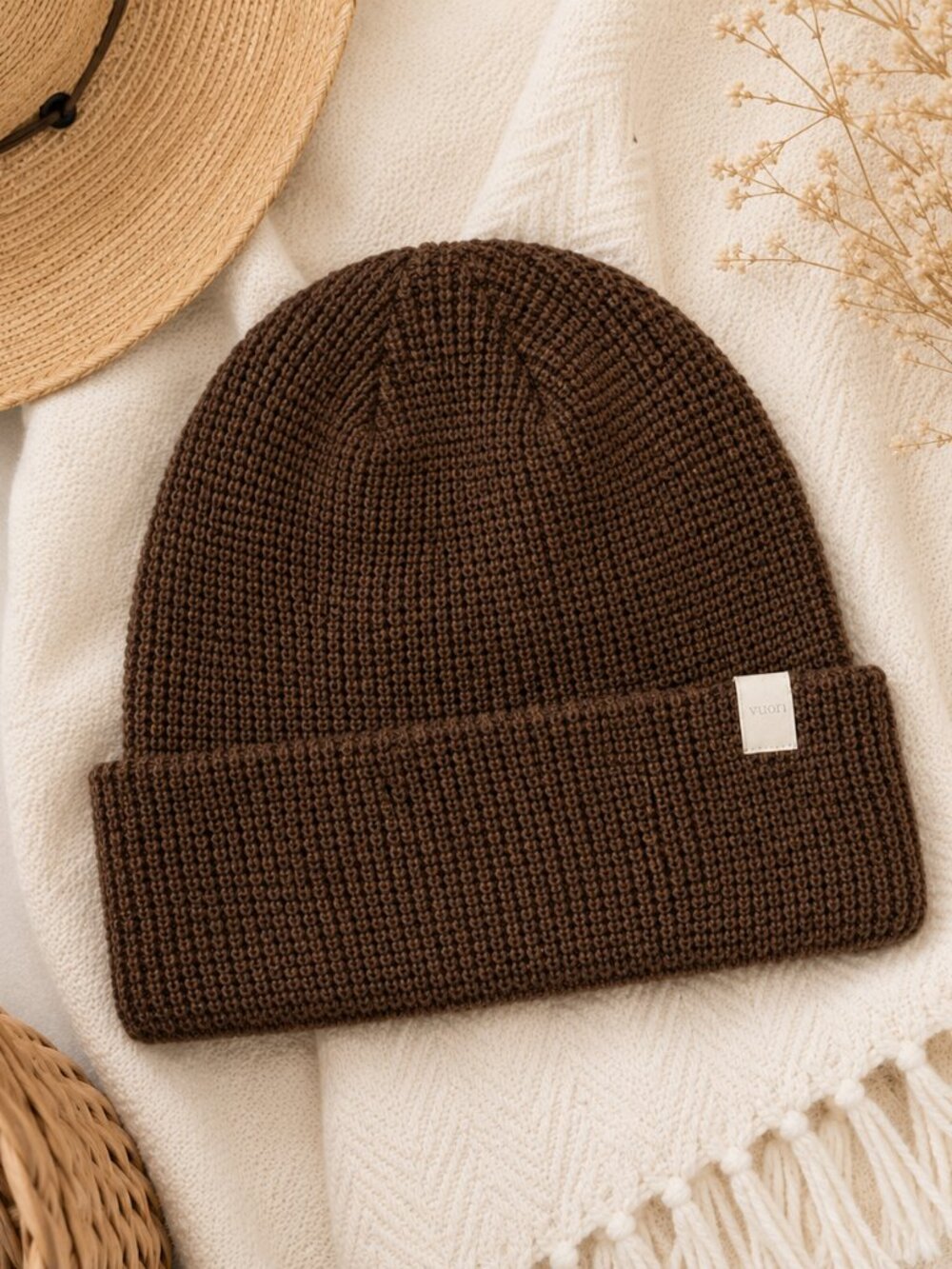 Vuori Alpine Waffle Knit Beanie Tobacco Brown OS Unisex